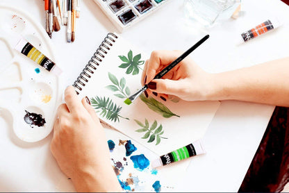 Ohuhu Watercolor Paint Set 24 Premium Quality Art Watercolors Painting Kit (12 ml, 0.42 oz.) with 6 Painting Brushes for Artists, Students Beginners for Landscape Painting