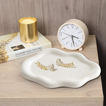 Ceramic Jewelry Dish for Women, Jewelry Tray Trinket Dish, Irregular Cloud Shape Ceramic Plate, Watch Keys Tray Ring Dish Holder for Mother's Day/Christmas/Thanksgiving/Birthday Gift(White)