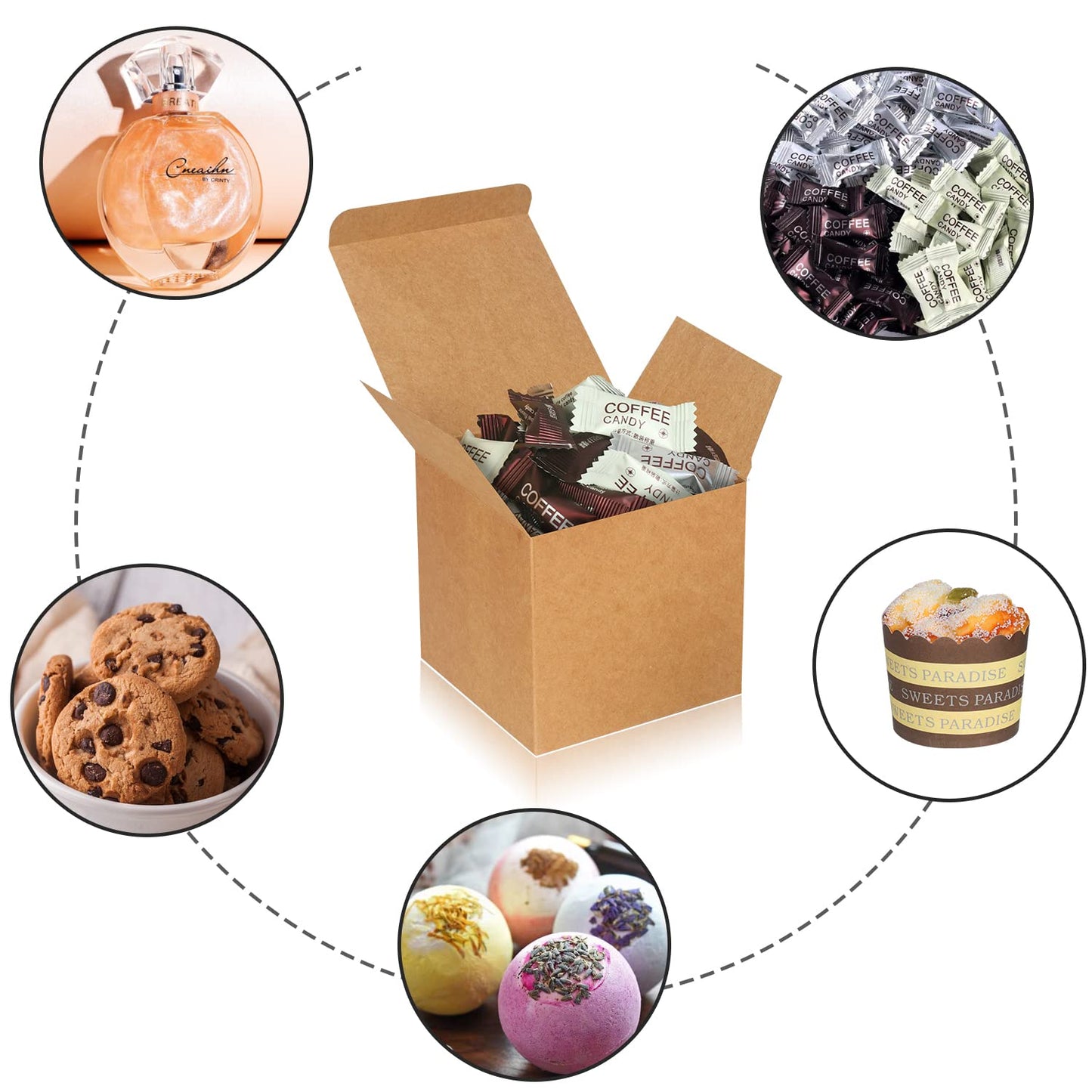 DOYIDE 50 Pack Small Gift Boxes, 3x3x3 Favor Boxes Brown Paper Gift Boxes with Lids for Presents, Crafting, Cupcake Boxes, Gifts, Candy Boxes for Wedding Party Bridal Shower Baby Shower Favors