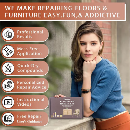 Lifreer Wood Furniture Repair Kit, High-Performance Wood Filler, Wood Putty with Beeswax - Hardwood Floor Scratch Repair Kit for Scratch, Cracks, Hole, Laminate, Table, Door