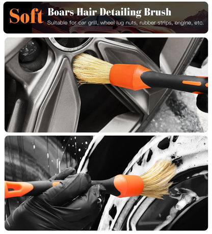 YeewayVeh Car Wheel Brush Kit, 4PCS Microfiber Wheel Cleaner Brush, Soft & Scratch-Free Detailing Brush and Tire Brush, Professional Wheel Cleaning Kit for Car Rim Fenders Engine Exhaust Tips, Orange
