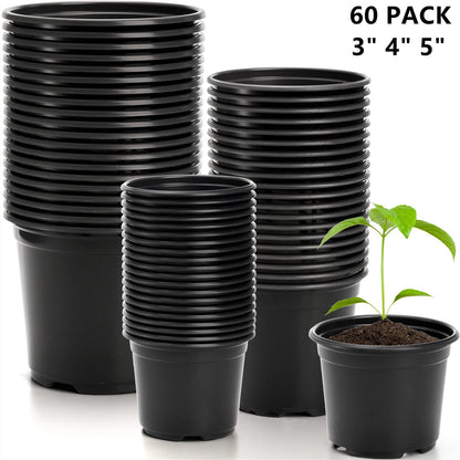 DEAYOU 60 PCS 3" 4" 5" Nursery Pots, Plastic Seed Starting Flower Pots with Drainage Holes, Small Seedling Plant Potting Pots Containers for Garden, Indoor, Outdoor, Succulents, Cuttings, Black