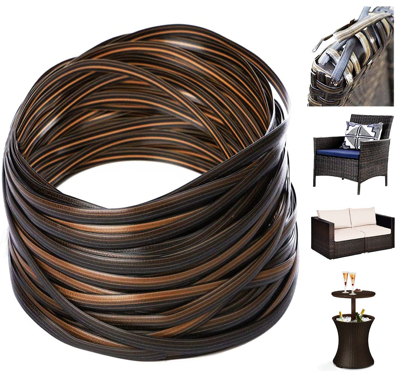 260 ft Wicker Repair Kit, Synthetic Rattan Furniture Fix Kit Brown Flat Plastic Weaving Material for housing Furniture and Garden Chair Basket Patio Conversation Furtinue-Gradiant Coffee