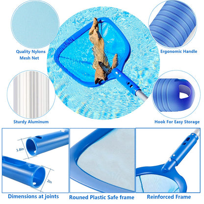 FBSPORT Pool Skimmer Net with Telescopic Pole, 59 inch Swimming Pool Leaf Net, Fine Mesh Pool Net, Pool Cleaner Maintenance Tool-Easy to Collecting Leaves for Swimming Pools, Hot Tubs, Ponds