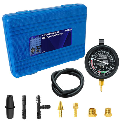 ATPEAM Fuel Pressure Gauge Vacuum Pump Tester Kit | Fuel Pump Pressure & Vacuum, Carburetor Intake Manifold, & Vacuum Test | Gauge Leak Carburetor Pressure Diagnostics Tool Kit