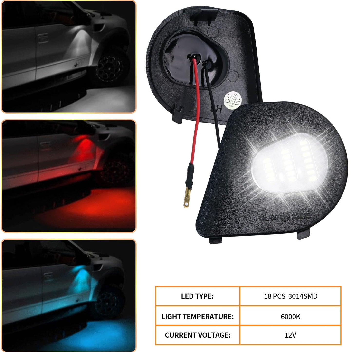 EATAKWARD 2Pcs LED Side Mirror Puddle Light Lamps Assembly Replacement for 2010-2019 Dodge Ram 1500 2500 3500 4500 5500 Pickup Trucks Towing Mirror Lights 6000K Driver and Passenger Side White