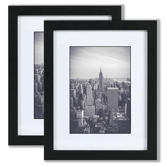 11x14 Picture Frame 2 Pack, Display Poster 8x10 with Mat or 11 x 14 Without Mat, Wall Gallery Photo Frames-Vertical or Horizontal Mounts & Ready to Hang,Photo Frames for Wall Mounting, Black