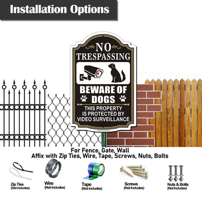 Clotide 2 Pack Beware of Dogs Sign, 12" x 8" Rust Free Aluminum Metal No Trespassing Private Property Sign, UV Protected and Weatherproof, Durable Ink, Easy to Install, Indoor/Outdoors Use (Black)