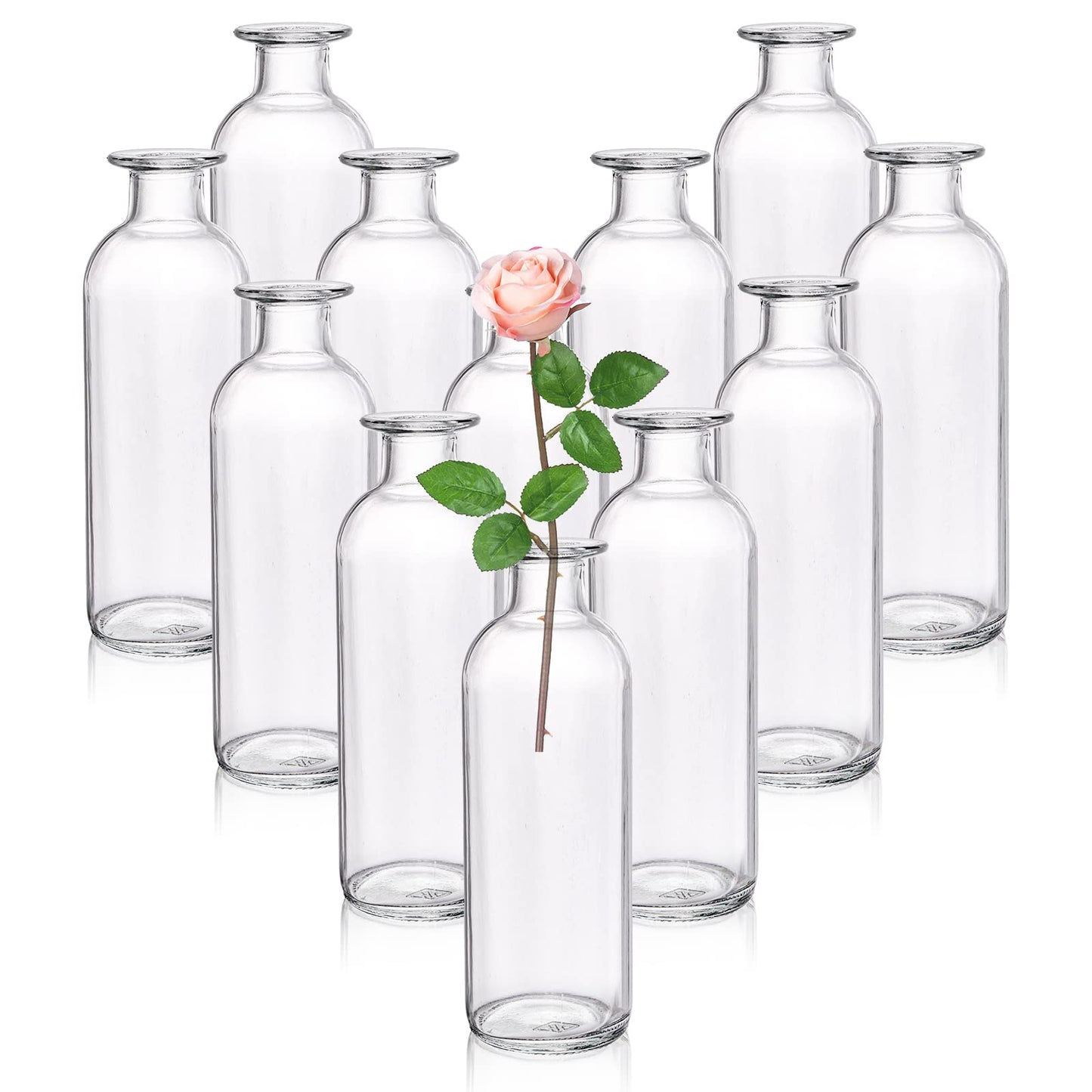 Peohud Set of 12 Glass Bud Vases, Clear Small Flower Vases, Decorative Glass Bottles Floral Vases for Home Decor, Wedding Reception, Centerpieces, Party