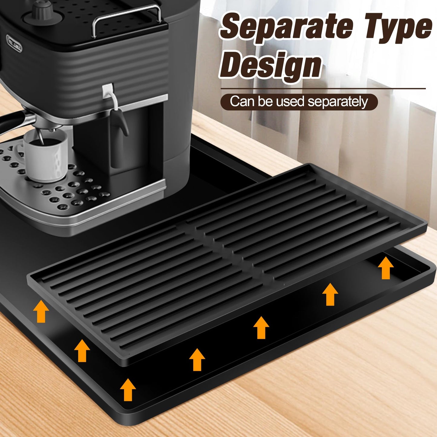 Tottist Silicone Coffee Mat, 24-in x 16-in Coffee Bar Mat with Removable Dishwasher Drying Mat for Countertops, Coffee Bar Accessories Fit Under Coffee Maker Espresso Machine, Dish Drying Mat (Black)