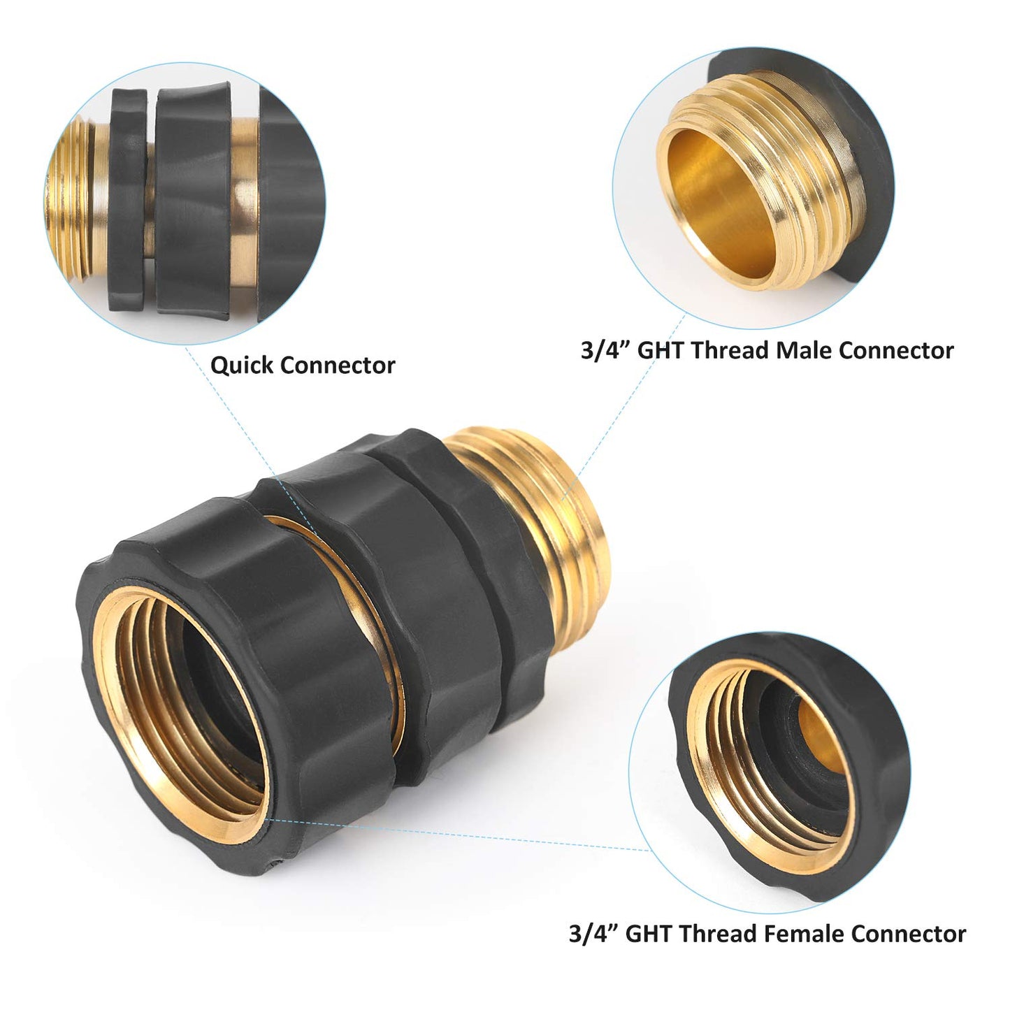 3/4 Inch Garden Aluminum Hose Fitting Quick Connector Male and Female Value Pack - No-Leaks Water Hoses Quick Connect Release, 6 Set, with 6 Sealed O-Rings