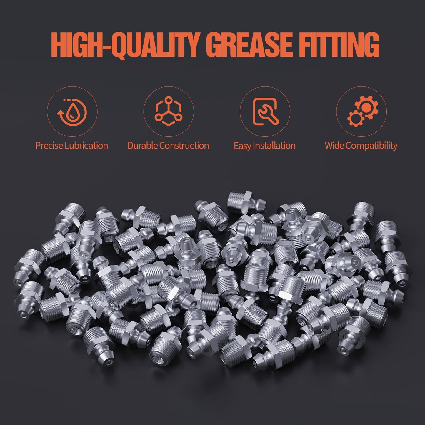 TRILINK SAE & Metric Zerk Grease Fittings Assortment Kit - 120pcs (1/4", 1/8", M6, M8, M10) Grease Nipples with Wrench | Straight, 45° & 90° Angles for Automotive, Agricultural & Industrial Machinery