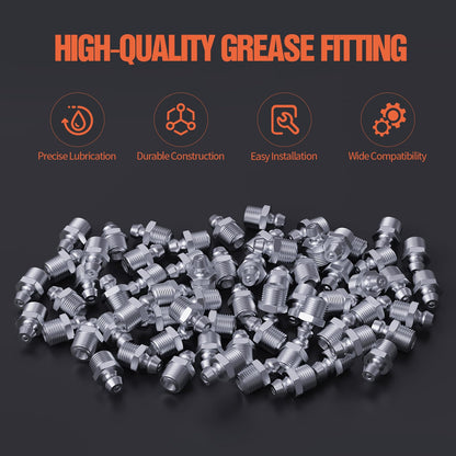 TRILINK SAE & Metric Zerk Grease Fittings Assortment Kit - 120pcs (1/4", 1/8", M6, M8, M10) Grease Nipples with Wrench | Straight, 45° & 90° Angles for Automotive, Agricultural & Industrial Machinery