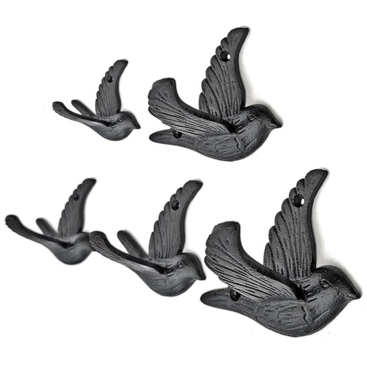 Ambipolar 5-Pack Bird Flying Style Coat Hooks, Vintage Black Hooks for Coats, Hats, and More, Sturdy Cast Iron Construction, Rustic Farmhouse Theme, Easy Installation Versatile and Durable