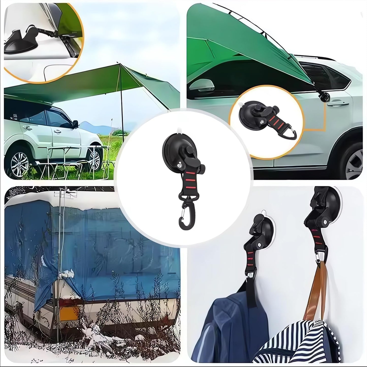 Naturezhen 4Pcs Heavy Duty Suction Cup Hooks, Aluminum Buckle Vacuum Suction Cup with Hooks, Outdoor Strong Suction Cups Anchor for Outdoor Camping, Tie Downs, Tarp Accessories & Car Side Awning