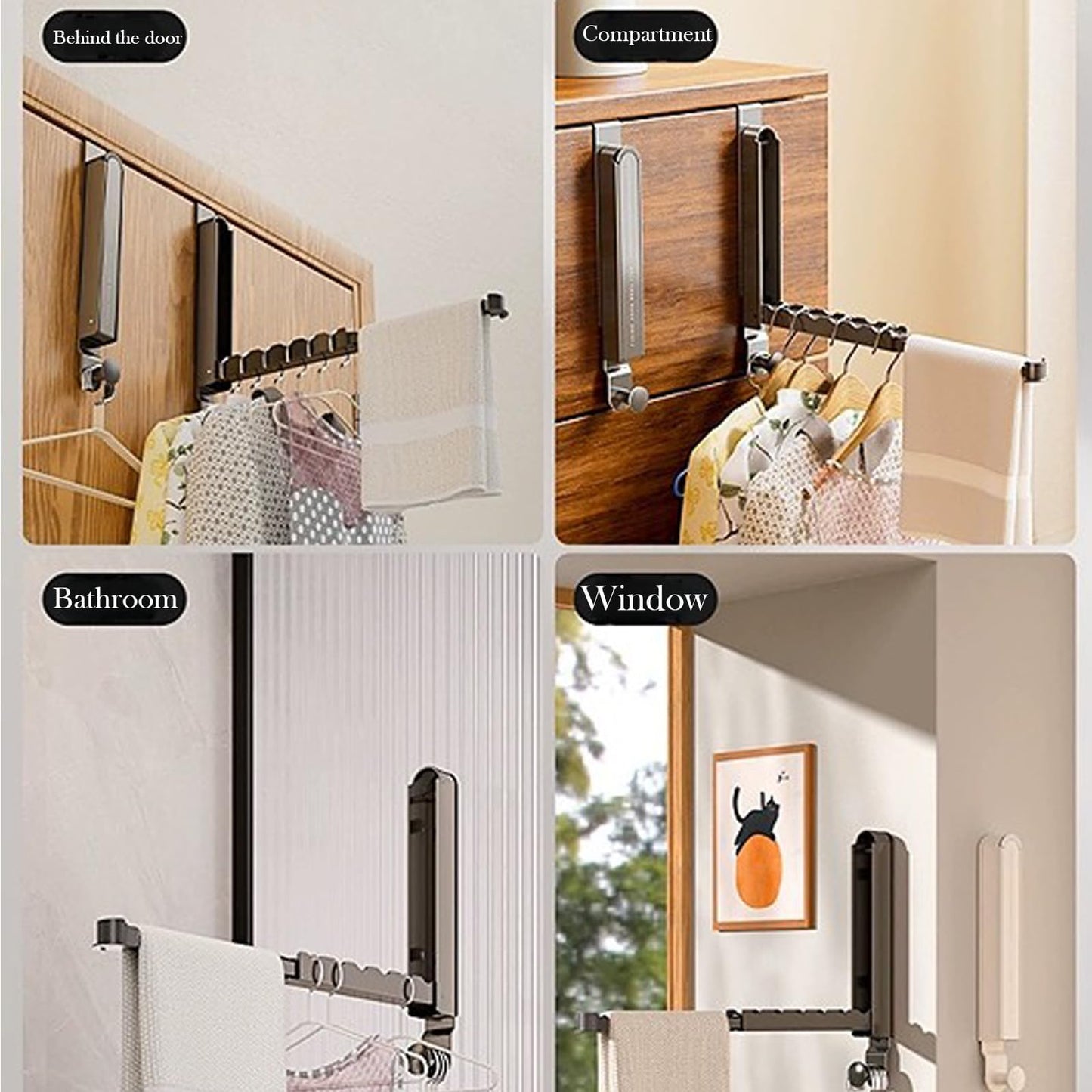 KLEVERISE 2 Pack Foldable Retractable Over The Door Drying Rack, Space Saving Behind Over Door Hooks for Hanging Clothes, Hats, Bags, Towels, Ideal for Travel and Easy to Carry (Gray)
