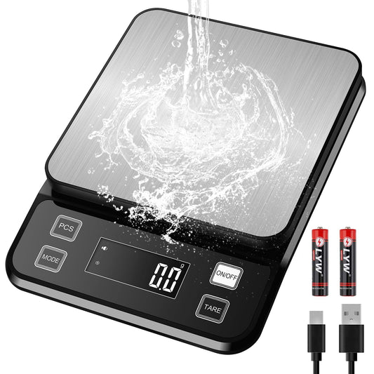 Rechargeable Food Scale, [0.1g-10kg/22lb] Diyife IP67 Full Waterproof Kitchen Scale with Adjustable LCD Display, 10 Units, Tare, PCS Counting, Auto Off, 304 Stainless Steel, Wall Mount for Cooking
