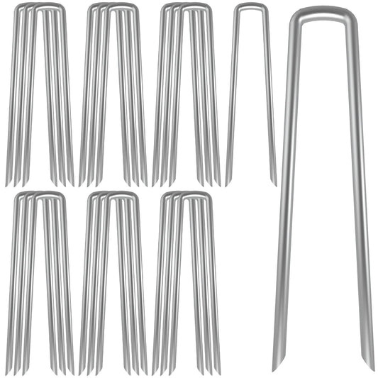 AAGUT 12 Inch 8 Gauge Galvanized Garden Landscape Staples Fence Stakes 20 PCS Anti-Rust Landscape Pins for Secure Lawn Fabric, Weed Barrier Fabric, Ground Cover, Dripper Irrigation Tubing Soaker Hose