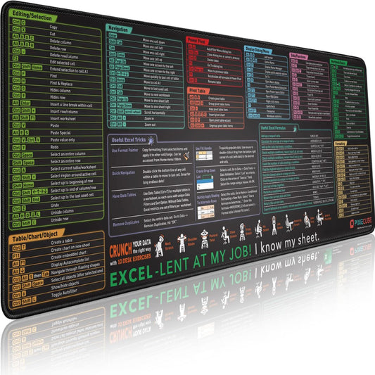 Excel Cheat Sheet Desk Pad | Excel Shortcut Keys Mouse Pad | Extended Large XL Gaming Mousepad | PC Office Spreadsheet Keyboard Mat | Non-Slip Stitched Edge ASIN B0CNDF682X
