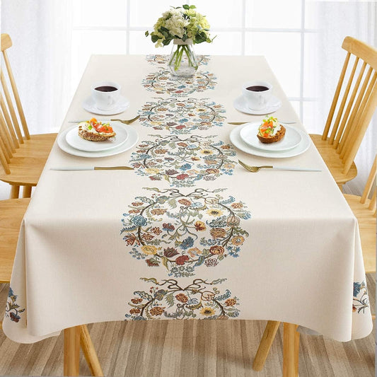 PETIARKIT Waterproof Vinyl Tablecloths, Heavy Duty Oil Proof Spill Proof Plastic Table Cloth, Wipe Clean PVC Table Cover for Spring Indoor and Outdoor Use (Embroidery Flower, 54”×78”, Rectangle)