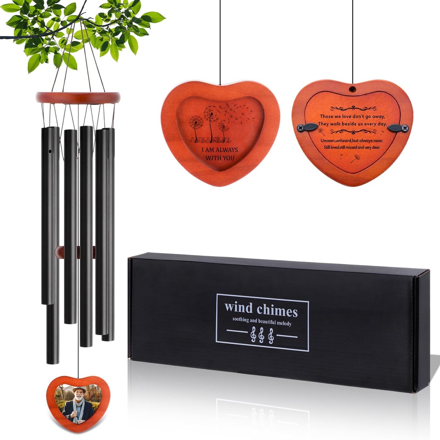 Memorial Wind Chimes Outdoor Personalized 32 Inch Sympathy Gifts Wind Chimes for Loss of a Loved One Bereavement Remembrance Keepsake with Photos for Condolences Loss of Father Mother Son Daughter