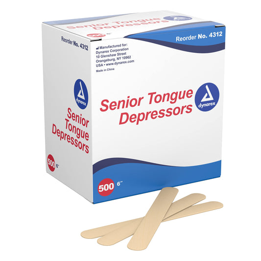 Dynarex 4312 Tongue Depressor, Senior, Non-Sterile, 6" (Pack of 500)