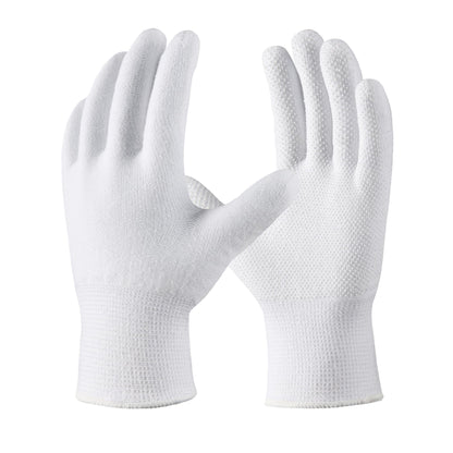 COOLJOB 12 Pairs Cotton Knit Work Gloves with Non-Slip Grip Dots, Breathable Lightweight Gloves for Construction Gardening, White, Medium Size