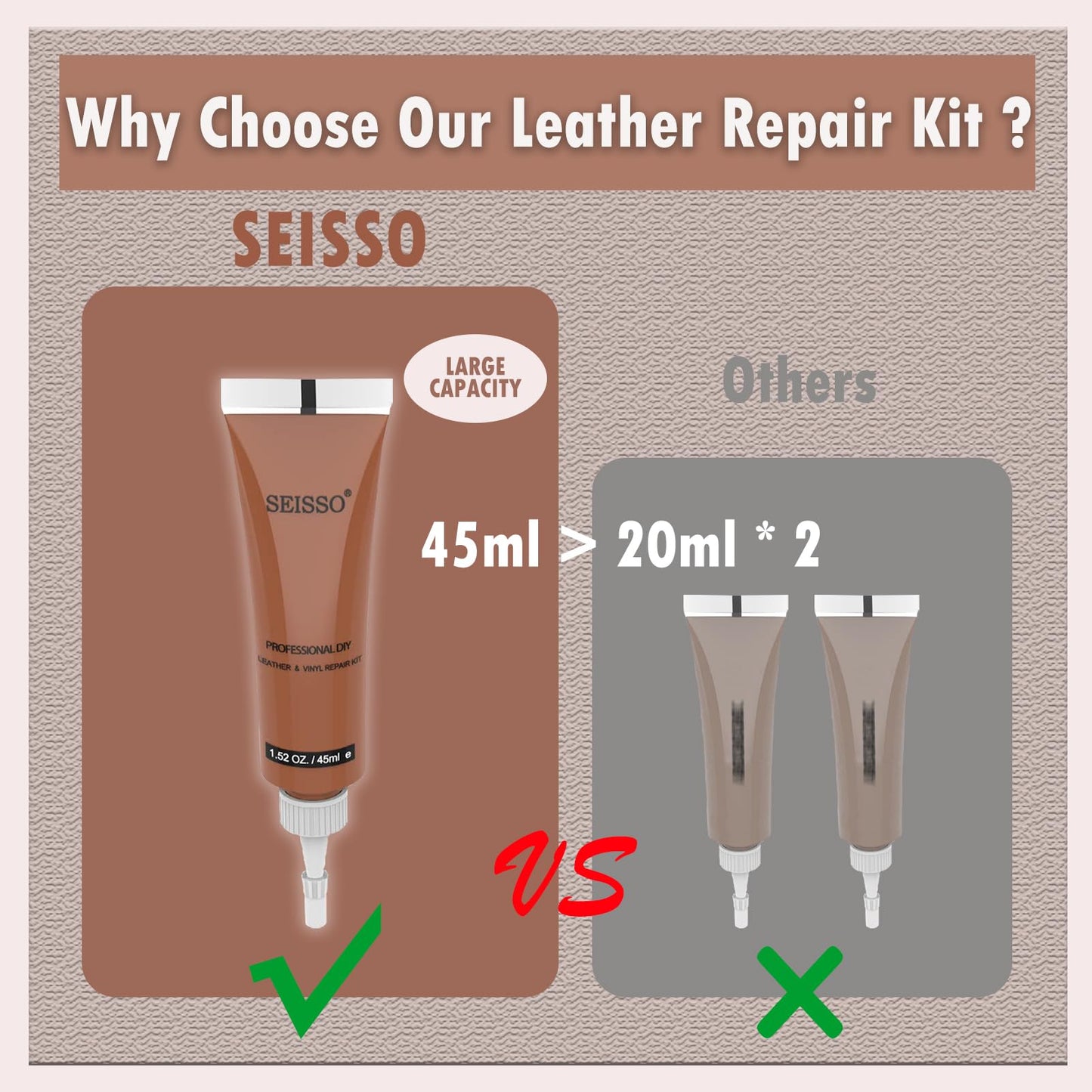 SEISSO Black Leather Repair Kit for Furniture, Leather Dye for Car Seat, Sofa, Boot Care, Shoes, Leather Filler, Leather Scratch Repair Kit with Mink Oil-Set of 11