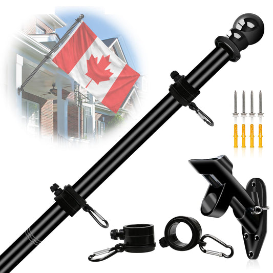 NQ Outdoor Flag Pole with Holder for Outside House,5FT Stainless Steel Wall Mounted Flag Pole Kit with Bracket, Flagpole for Porch Yard or Commercial (Black)