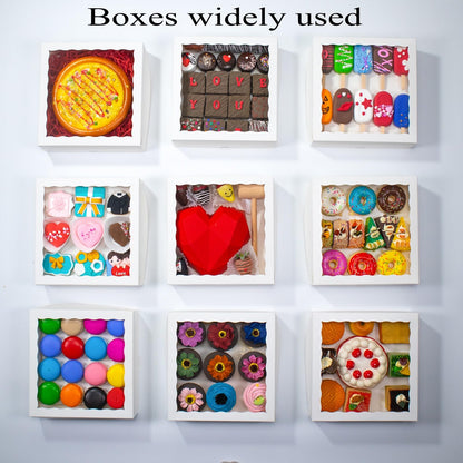 RomanticBaking 28pcs 9x9x2.5 Inches Bakery Boxes with Window for Pie, Chocolate Covered Strawberries, Breakable Heart, Cookies, Cakesickle