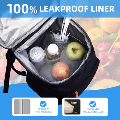 Bagtopia Camping Cooler Backpack 25 Cans, Leak Proof Soft Insulated Compartments Thermal Bag, Portable Lightweight Beach Travel Trip Picnic Lunch Backpack for Men and Women, Stripes-Black