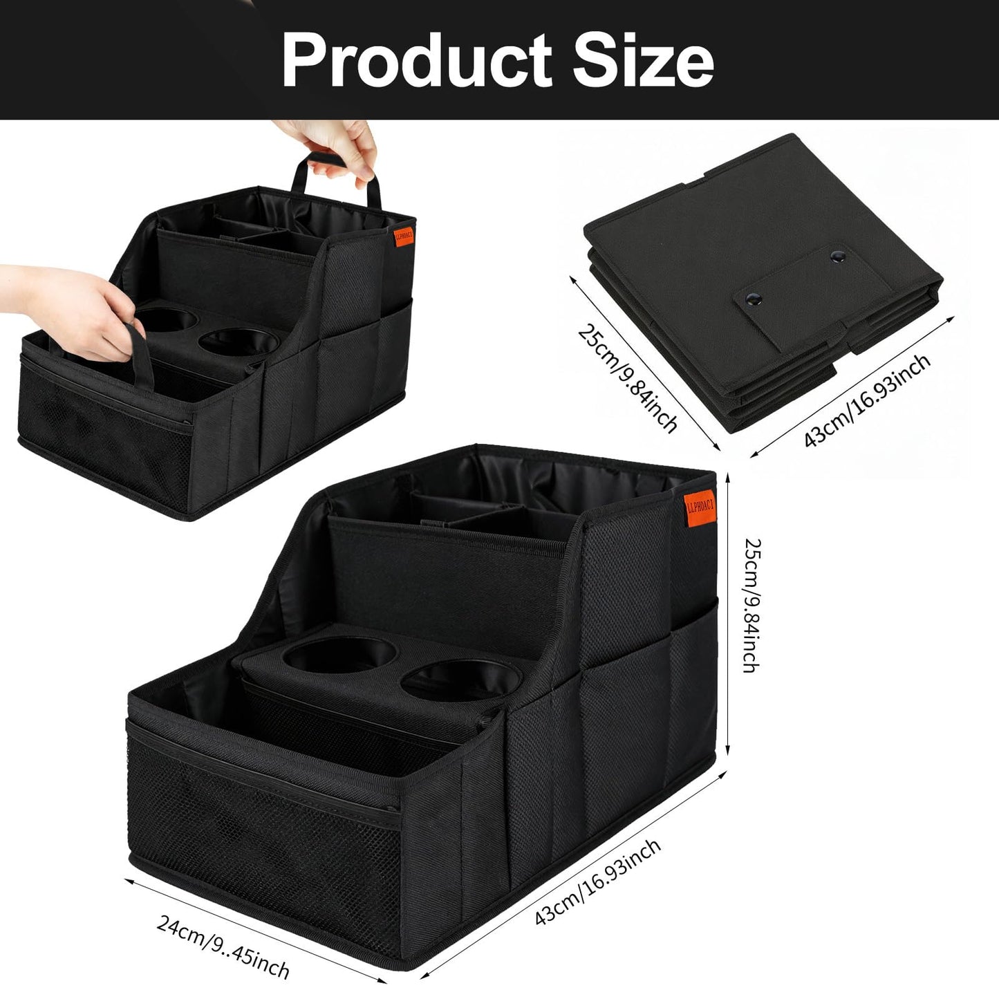 Car Seat Organizer Backseat and Passenger Seat Organizer with 9 Compartments 2 Cup Holders Car Organizer Front Seat Storage for Travel Kids，Black