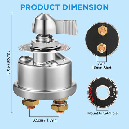 Telsitine High Current Master Battery Switch, 12V-48V Heavy Duty Battery Isolator Switch with Face Plate, 300A Waterproof Marine Battery Cut/Shut Off Switch for RV Marine Boat Vehicle Truck