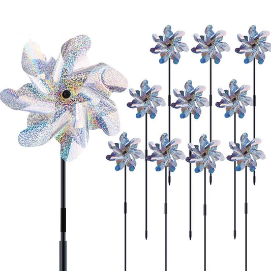 Ohuhu Reflective Pinwheels with Stakes for Garden Decor, 10-Pack Extra Sparkly Pin Wheel, Bird Repellent Devices Deterrent to Scare Birds Away from Yard Patio Garden Farm