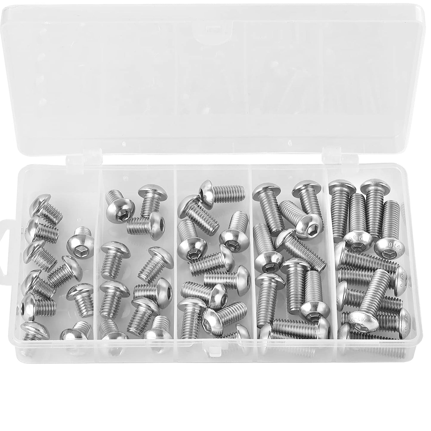 NIULUNBAO M8 x 10mm 12mm 16mm 20mm 25mm Button Head Socket Cap Screws Bolts, 304 Stainless Steel, Metric Allen Hex Drive, Machine Fully Threaded, Assortment Kit 50PCS