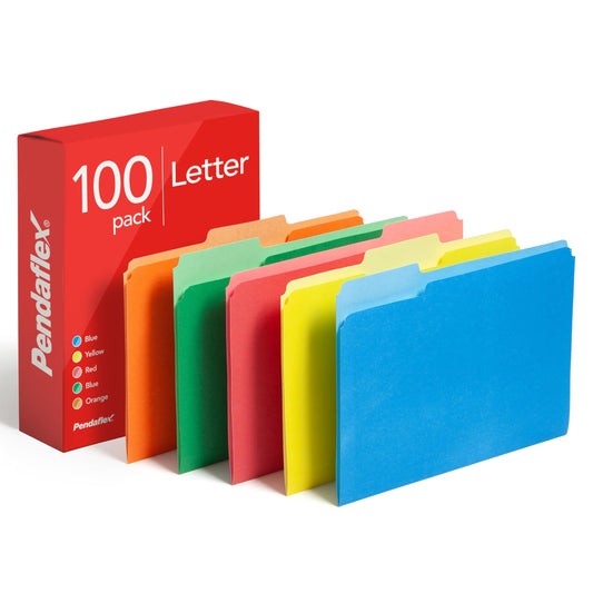 Pendaflex File Folders, Two-Tone Assorted Colors, Letter Size, 1/3 Cut Tabs, Office Organization, Box of 100 Folders (1006535)