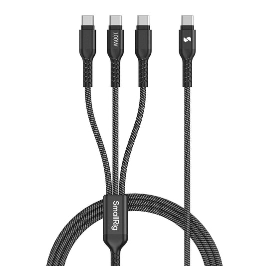 SmallRig 3-in-1 USB-C Charging Cable, 100W Fast Charge & USB 2.0 Data Transfer, Durable Triple Fast Charging Cord with 3 Type-C Male Port, for Tablets for iPhone 16 15 for Samsung, 4FT Black - 5079