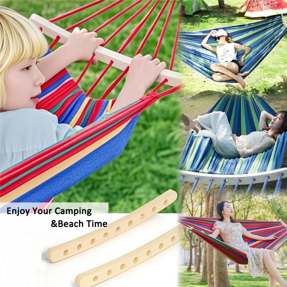 HappyGo 550lbs Camping Hammock Durable Canvas Fabric 9ft Hammock with Two Anti Roll Spreader Bar and Tree Straps for Backyard,Travel,Porch,Beach,Backpacking