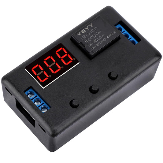 DROK 0.1s to 999min Adjustable Electric Timer Relay, DC 12V 50mA Digital Delay Relay, 4-Mode On-Off Delay Timer Switch, Multifunctional Automotive Relay Cycle Time Delay Module with LED Display