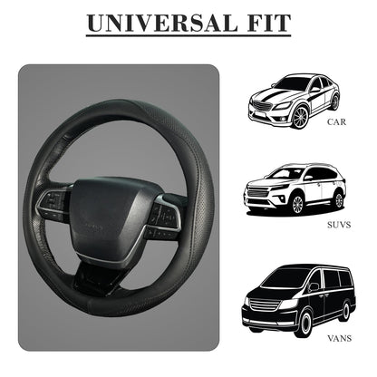 KAFEEK Steering Wheel Cover, Universal 15 inch, Microfiber Leather, Anti-Slip, Odorless, Black Lines