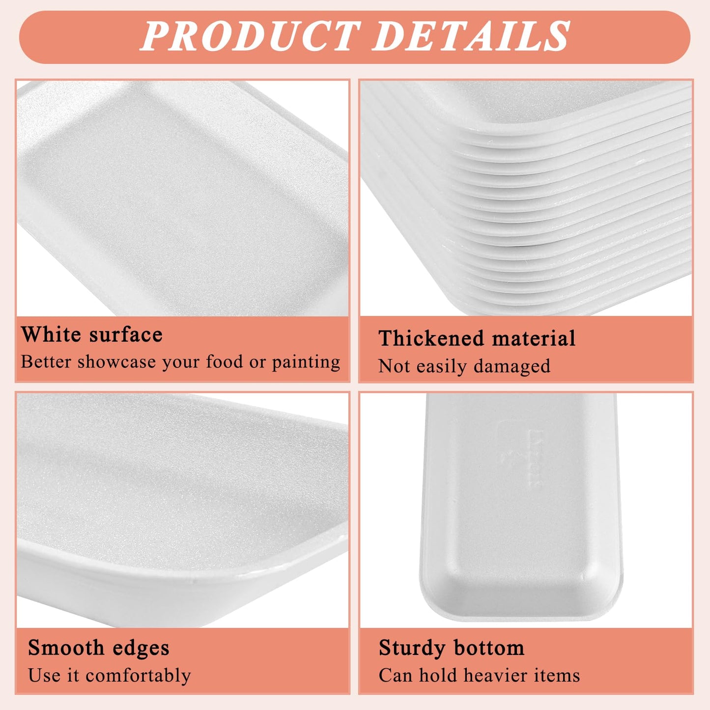 Akamino 60pcs Crafts Foam Trays, Rectangle Fruit BBQ Roast Meat Food Tray,Disposable Foam Plates for Supermarket, DIY, Printmaking, Graffiti Painting, Drawing -7.9 x 5.1 x 1 in