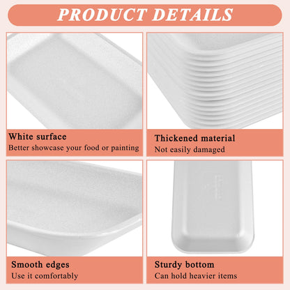 Akamino 60pcs Crafts Foam Trays, Rectangle Fruit BBQ Roast Meat Food Tray,Disposable Foam Plates for Supermarket, DIY, Printmaking, Graffiti Painting, Drawing -7.9 x 5.1 x 1 in