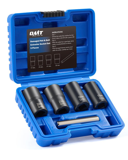 Orion Motor Tech Twist Socket Tool Set, 1/2" Drive 5pc Nut and Bolt Extractor Set, Rounded Bolt & Stripped Lug Nut Remover Tool Kit