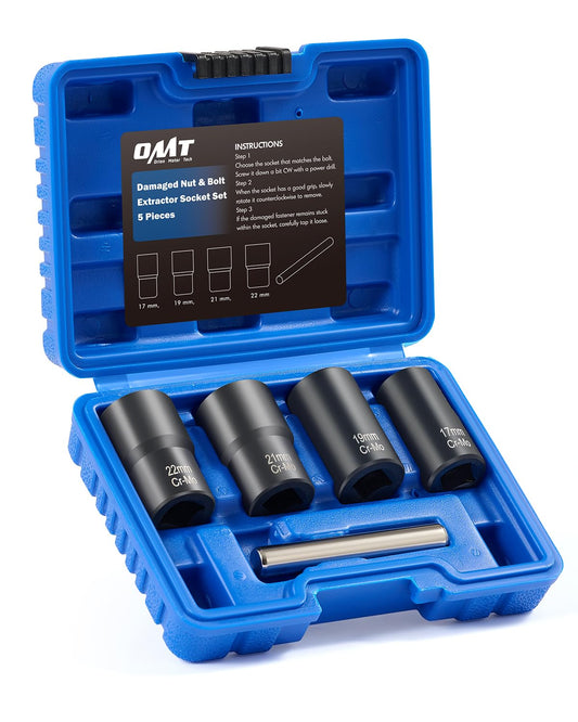Orion Motor Tech Twist Socket Tool Set, 1/2" Drive 5pc Nut and Bolt Extractor Set, Rounded Bolt & Stripped Lug Nut Remover Tool Kit