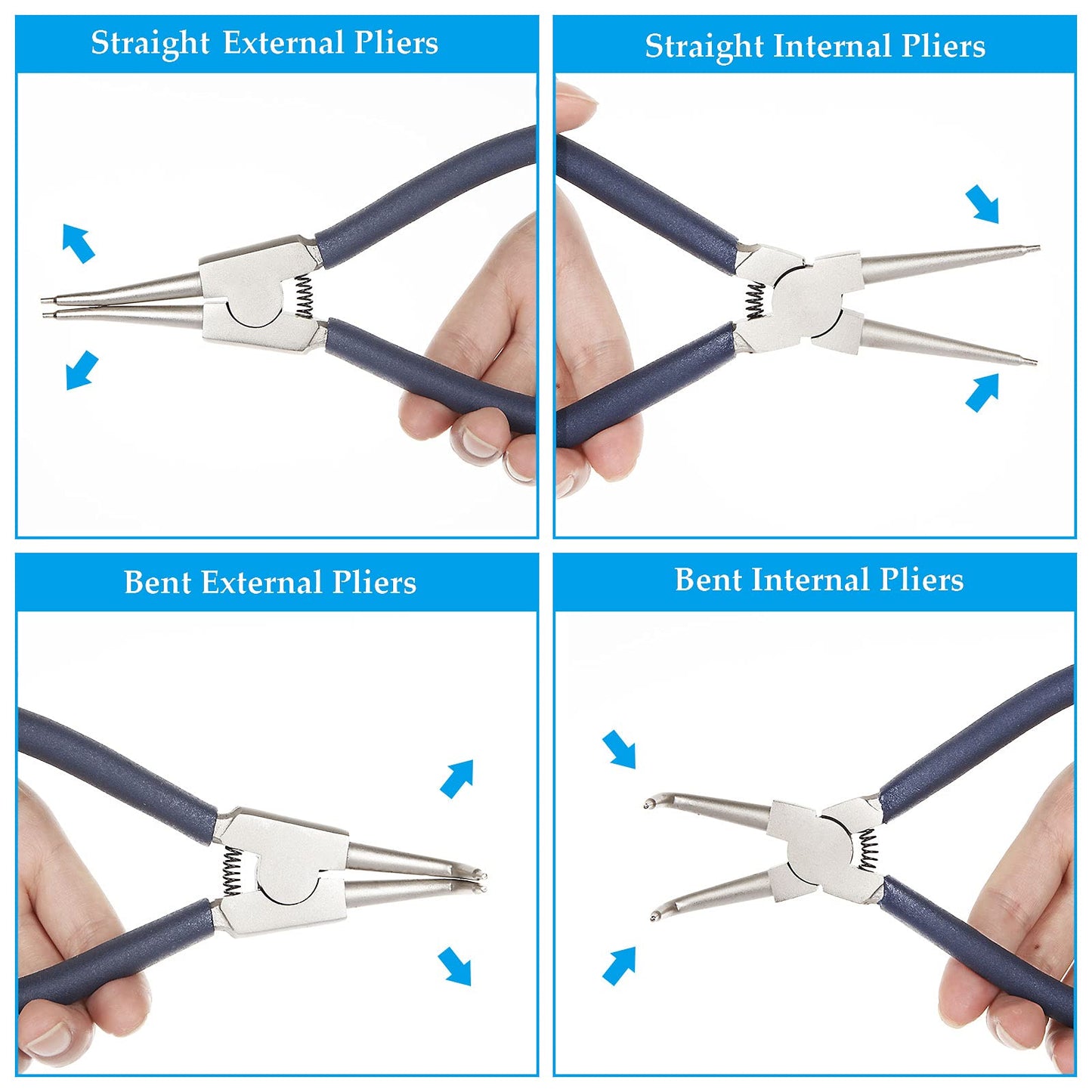 4 Pack 7 inch Snap Ring Pliers Set Heavy Duty Internal/External Circlip Pliers Kit with Straight Bent Jaw Precision Spring Loaded Pliers for Ring Remover Retaining