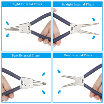 4 Pack 7 inch Snap Ring Pliers Set Heavy Duty Internal/External Circlip Pliers Kit with Straight Bent Jaw Precision Spring Loaded Pliers for Ring Remover Retaining