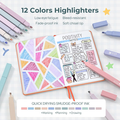 Nicpro 50-Piece School Supplies with Pencil Case, 5 Retractable Black Gel Pens, 12 Colours Highlighters, 6 Mechanical Pencils 0.5 & 0.7 & 0.9 & 2.0mm, Ideal School Supplies for Writing and Drawing