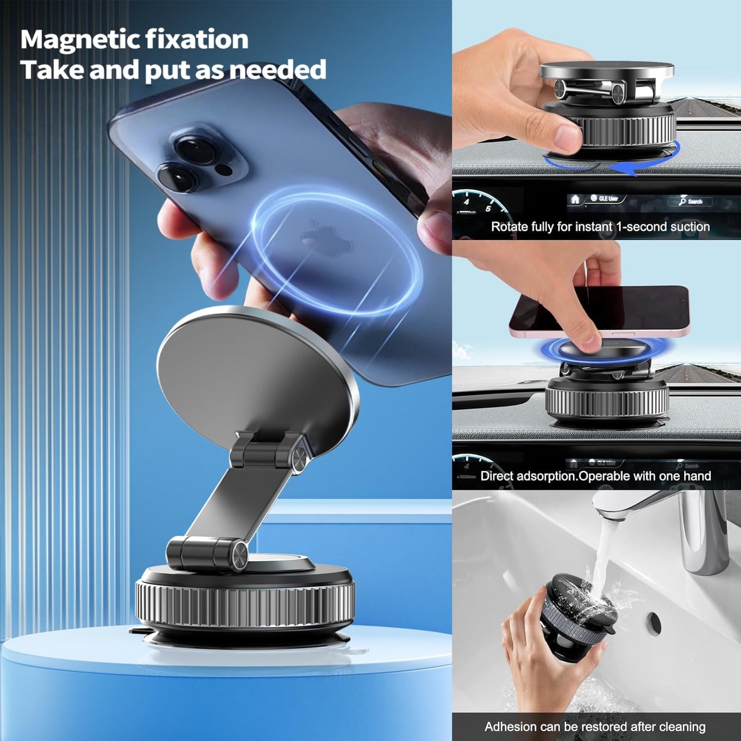 2026 Upgraded 360°Car Phone Holder Mount,Foldable Adjustable Suction Cup Phone Holder car,98LBS Strongest Suction & 2800gf Strongest,for Your Car/Gym/Mirror (Black)