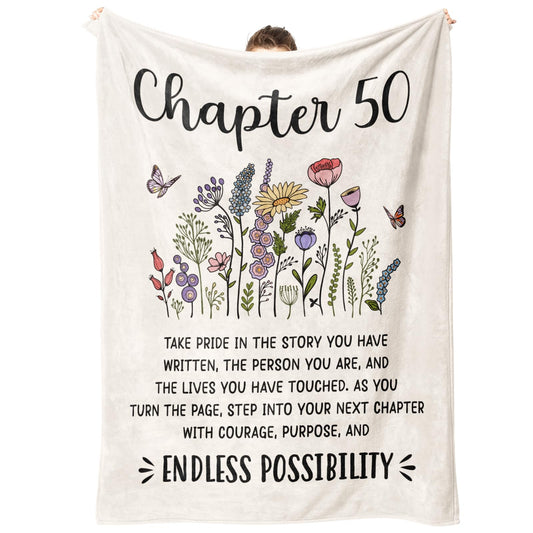 Afterprints 50th Birthday Gifts for Her, Chapter 50 Birthday Blanket, 50 Year Old Bday Gifts for Women Friend, Sister, Mom, 1975, 50th Birthday Decorations, Turning 50 Throw Blankets 50'' x 60''