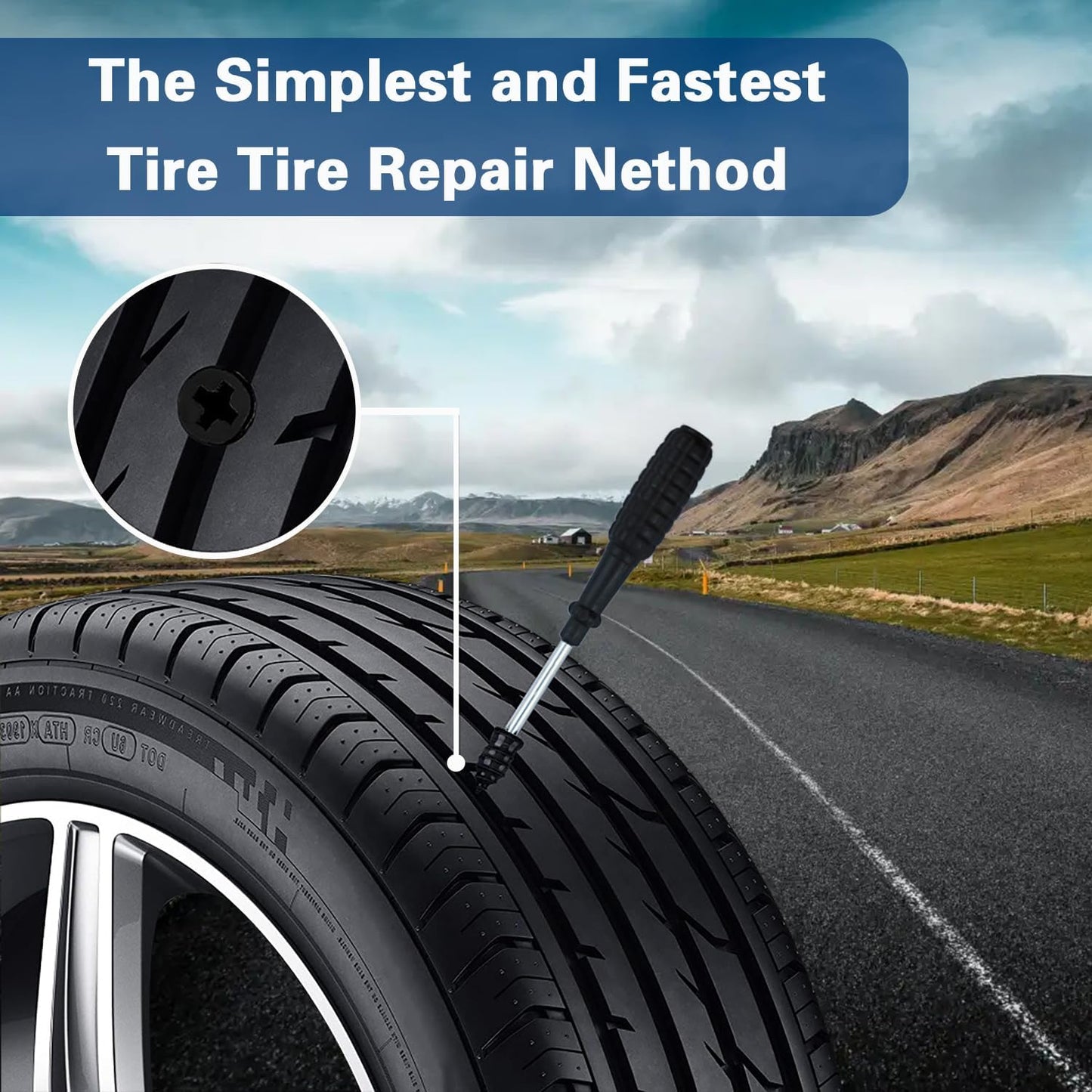 AACGIN 70 Pcs Tire Repair Rubber Screws,Tire Repair Rubber Nail, Tire Repair Nail Fast Tool Self-Service Tire Repair Nail Vacuum Suitable for Car Motorcycle Jeep Tire Puncture Repair